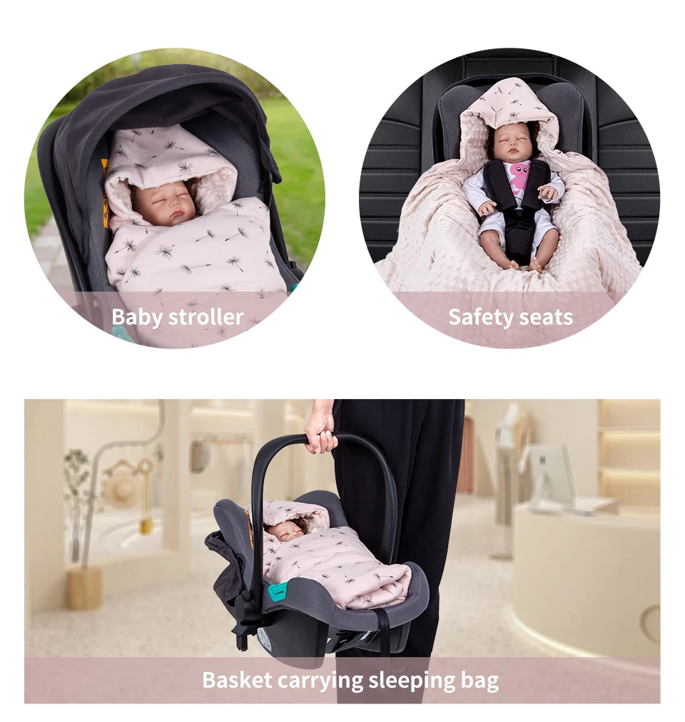 Newborn Baby Blanket With Hooded Windproof Go Outside Warm Portable Swaddle Wrap In Basket Baby Car Safety Seats For 0-3 Months