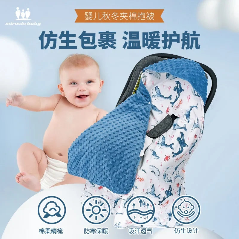 Soft & Warm Double Sided Baby Swaddle for Newborn 0-12 Months Thick Winter Baby Swaddle Blanket for Baby Stroller Car Seat Super